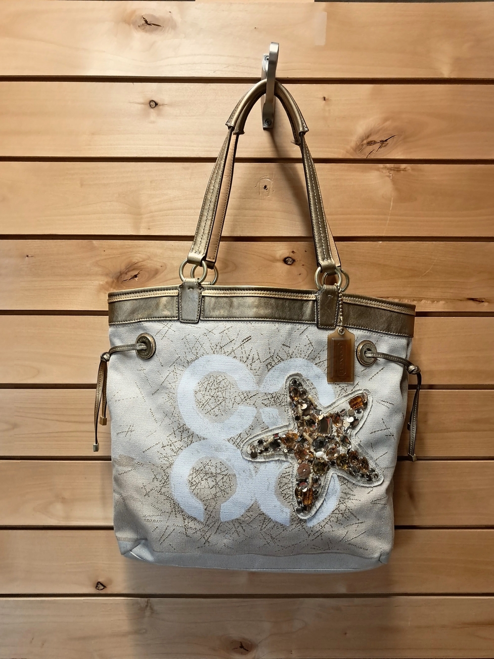 Rare Coach Audrey Canvas Limited Edition Tote Bag W/ Jeweled Starfish & Hang Tag